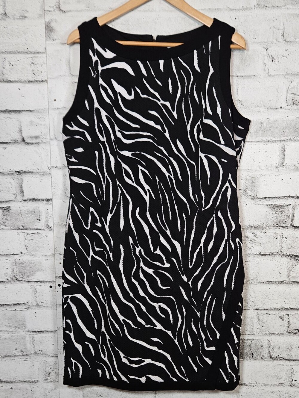 Allison Daley Petite Zebra Print Sheath Dress Black White Career 14P